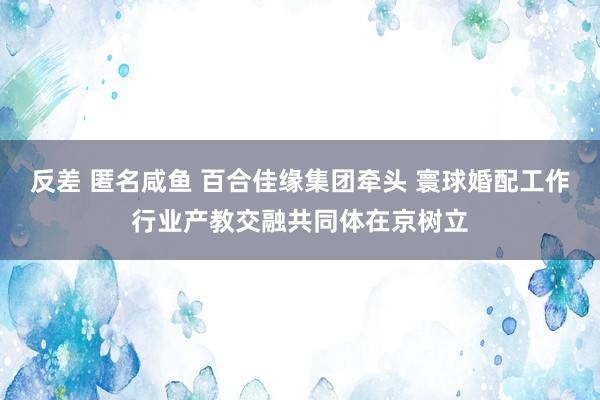 反差 匿名咸鱼 百合佳缘集团牵头 寰球婚配工作行业产教交融共同体在京树立