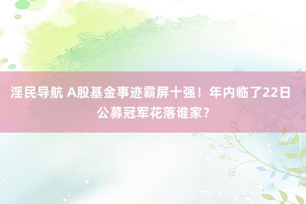 淫民导航 A股基金事迹霸屏十强！年内临了22日 公募冠军花落谁家？