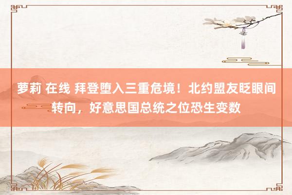 萝莉 在线 拜登堕入三重危境！北约盟友眨眼间转向，好意思国总统之位恐生变数