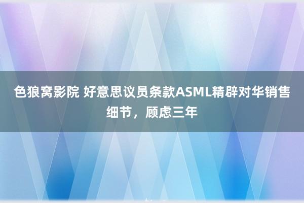 色狼窝影院 好意思议员条款ASML精辟对华销售细节，顾虑三年