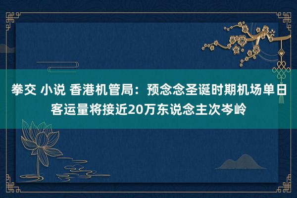 拳交 小说 香港机管局：预念念圣诞时期机场单日客运量将接近20万东说念主次岑岭