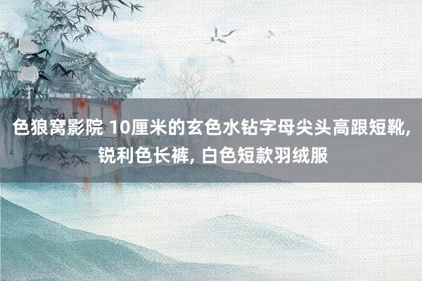 色狼窝影院 10厘米的玄色水钻字母尖头高跟短靴， 锐利色长裤， 白色短款羽绒服