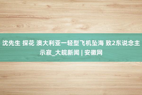 沈先生 探花 澳大利亚一轻型飞机坠海 致2东说念主示寂_大皖新闻 | 安徽网