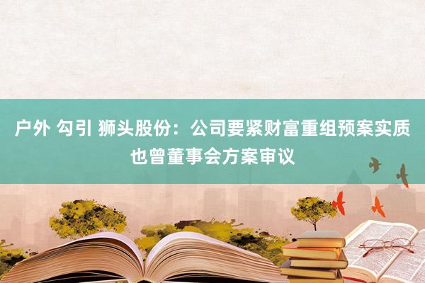 户外 勾引 狮头股份：公司要紧财富重组预案实质也曾董事会方案审议