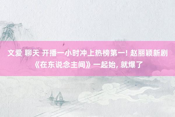 文爱 聊天 开播一小时冲上热榜第一! 赵丽颖新剧《在东说念主间》一起始， 就爆了